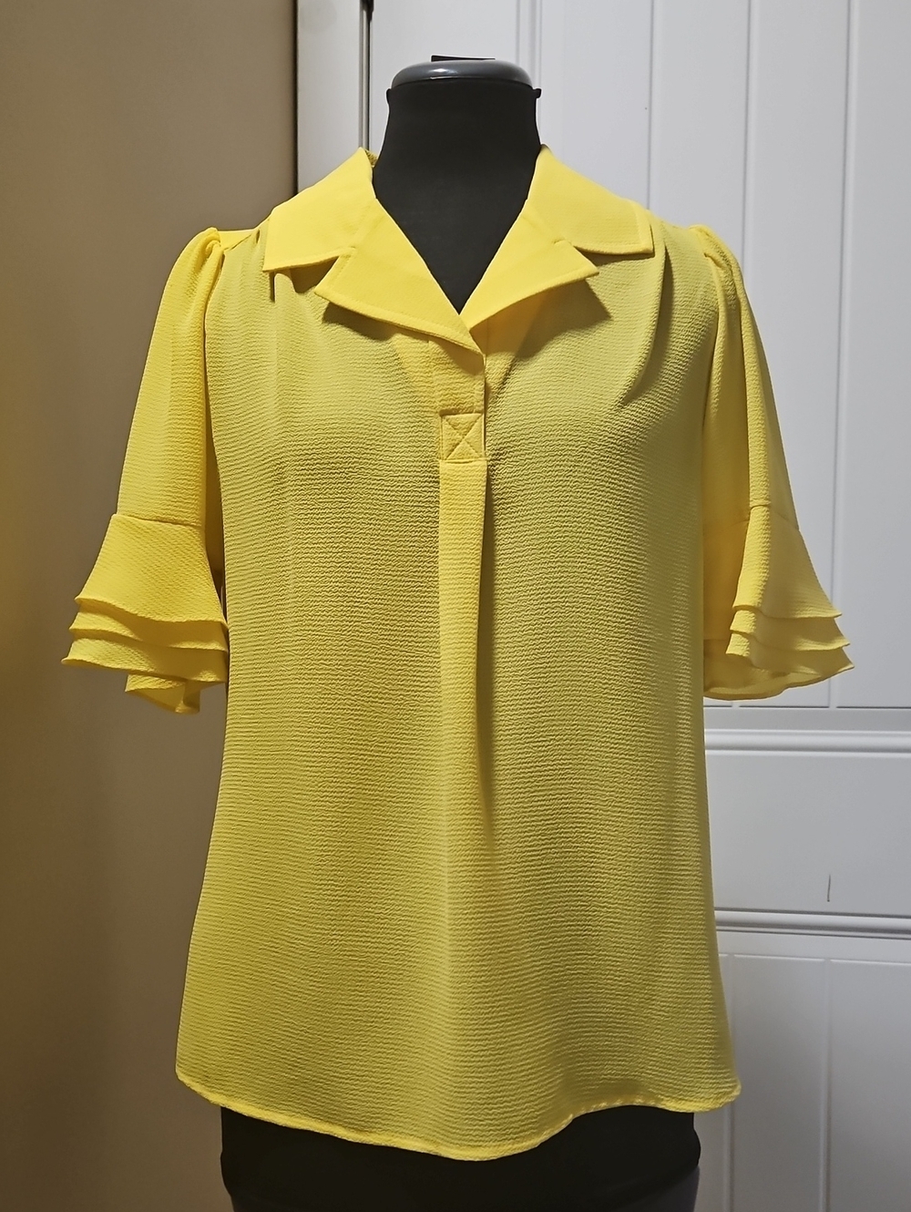 Tommy Hilfiger Ruffled Short Sleeve Top Small In Yellow